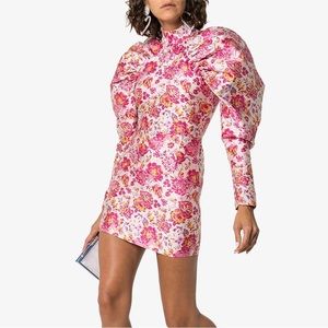 ROTATE Birger Christensen Puffed Shoulder Floral Mini Dress
